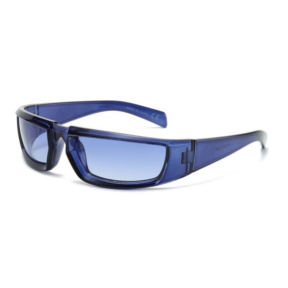 Women Sunglasses Fashion Blue‎ Frame Shield Retro Running Shades Celebrity Model - Picture 2 of 3